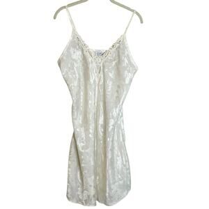 Vintage Kathryn Satin Slip Nightie Medium Ivory Floral Short Fairy Whimsigoth